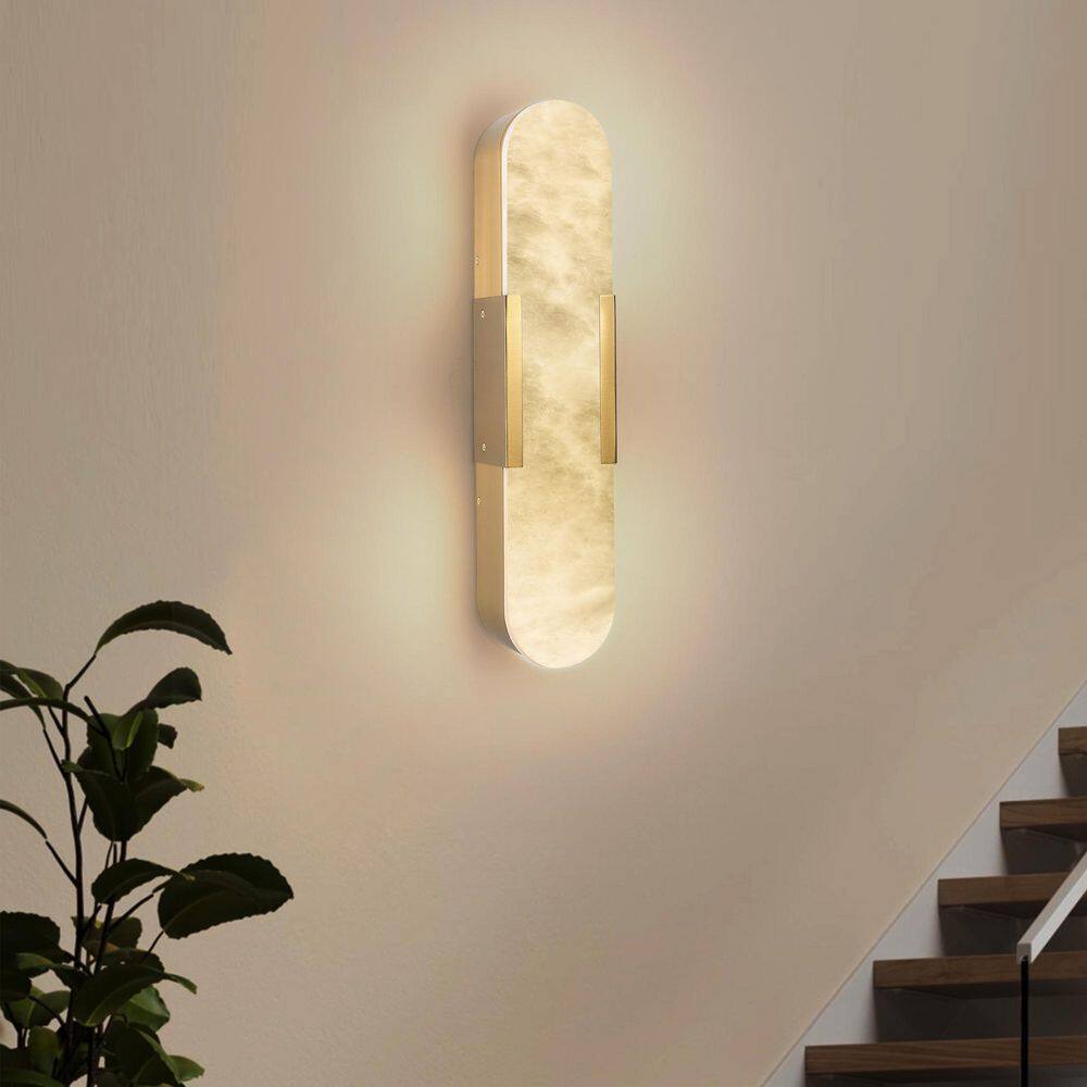 (2-Pack) 20 in. 1-Light Gold Outdoor/Indoor Modern LED Wall Sconce Wall Lighting with Natural Marble Shade price history on PriceWatchPro