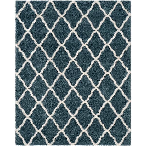 SAFAVIEH Hudson Shag Slate Blue/Ivory 8 ft. x 10 ft. Geometric Diamond Trellis Area Rug