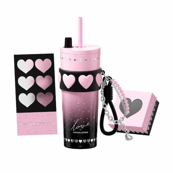 24 oz Stainless Steel Insulated Travel Tumbler with Lid and Straw Leak-Proof Coffee Mug in Pink Straw,