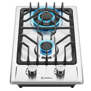 12 in. 2 Burners Recessed Gas Cooktop in Silver with Thermocouple Protection 13500 BTU, NG/LPG Dual Fuel Gas Stove Top