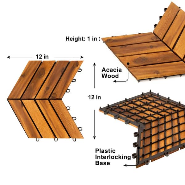 12 in. x 12 in. Acacia Wood Interlocking Flooring Deck Tile Checker Pattern Brown (10-Pack)