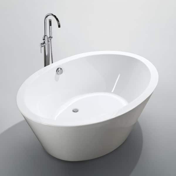 66.96 in. Acrylic Center Drain Oval Double Slipper Flatbottom Freestanding Bathtub in White