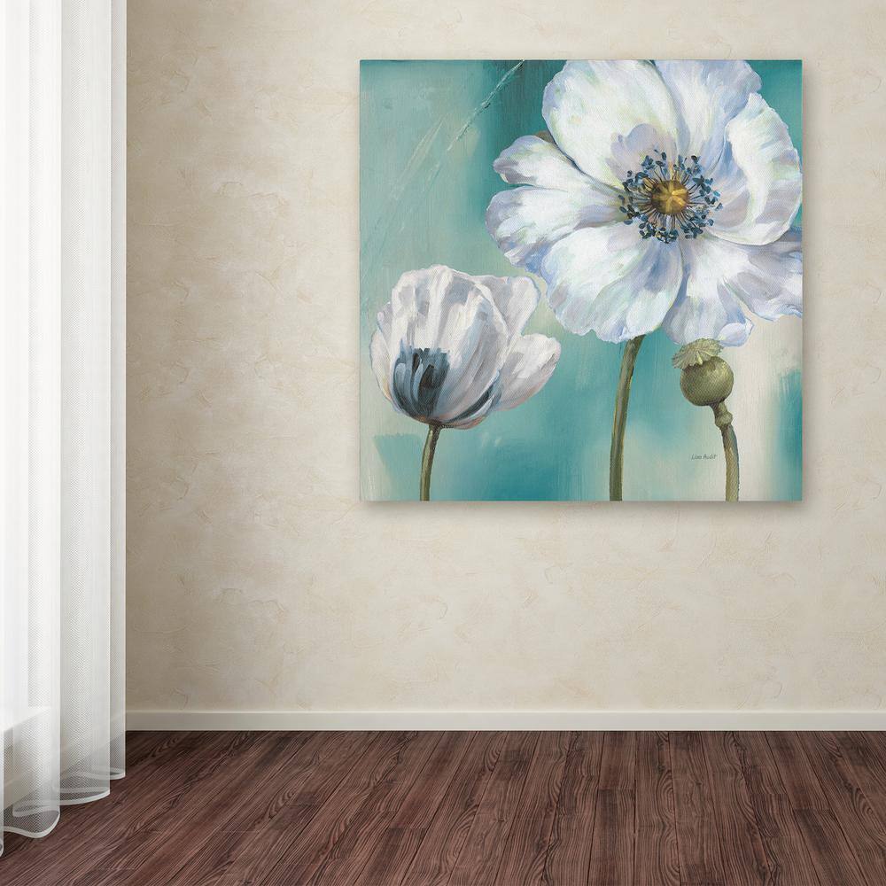 Teal and White Floral Canvas Wall Art, 14 x 14