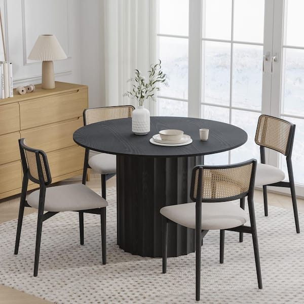 Round Black Wood 46 in. Column Base Dining Table Seats 4