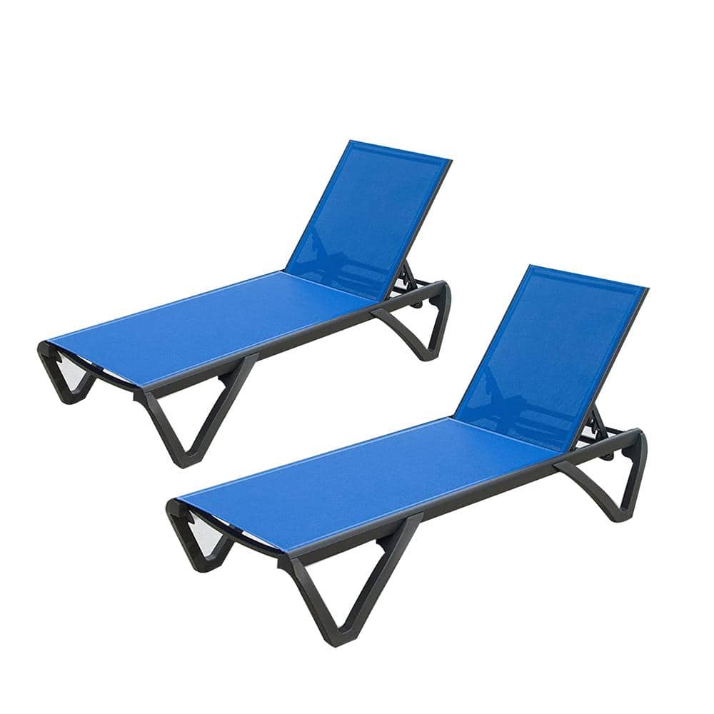 Cesicia Blue Aluminum Outdoor Patio Chaise Lounge Polypropylene Chair Poolside Sunbathing with