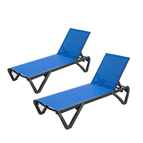 Cesicia Blue Aluminum Outdoor Patio Chaise Lounge Polypropylene Chair Poolside Sunbathing with Adjustable Backrest (Set of 2)