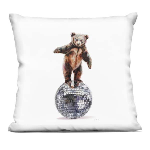 Stupell Industries Bear Balancing on Disco Ball Black Abstract Polyester 18 in. x 18 in. Throw Pillow