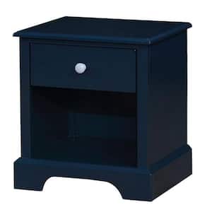 19 in. Blue 1-Drawer Wooden Nightstand