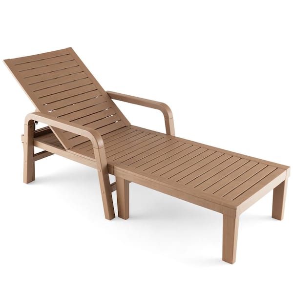 HONEY JOY Natural Plastic Outdoor Chaise Lounge Chair Patio Recliner Chair With 4-Position Adjustable Backrest Curved Armrests