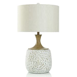 29.5 in. Brushed Brown, White, Cream Gourd Task and Reading Table Lamp for Living Room with Yellow Cotton Shade