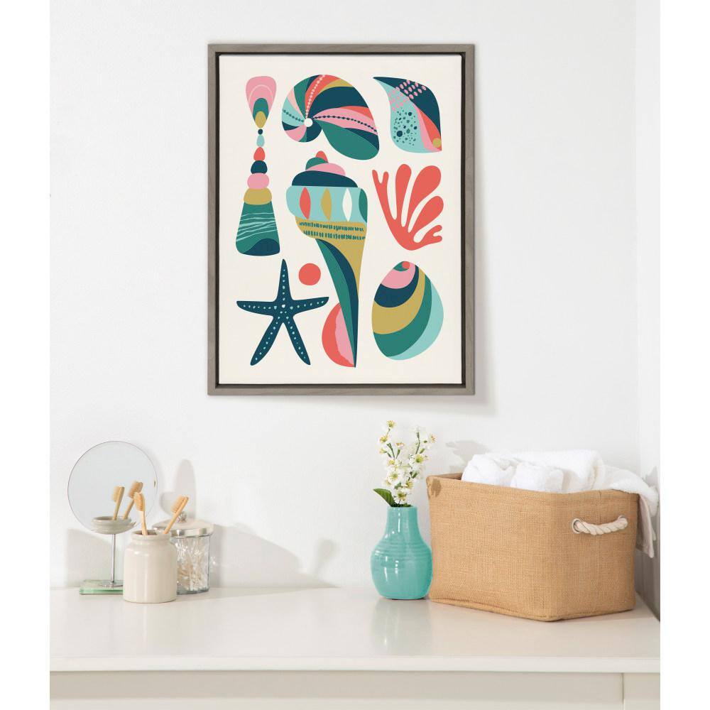 Colorful Abstract Seashells Canvas Print with Gray Frame, 18x24