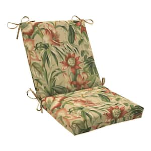 Tropic Floral Outdoor/Indoor 18 in. W x 3 in. H Deep Seat 1 Piece Chair Cushion and Square Corners in Tan Botanical Glow
