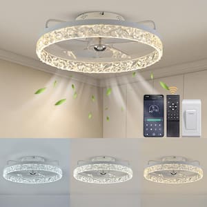 Lidia 19.68 in Indoor Modern White Crystal Flush Mount Ceiling Fan with Light, White LED Ceiling Fan for Bedroom