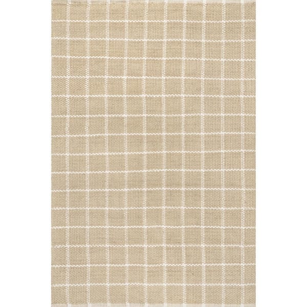 nuLOOM Ella Natural 5 ft. x 8 ft. Hand Woven Jute Farmhouse Checkered Flatweave Indoor Area Rug
