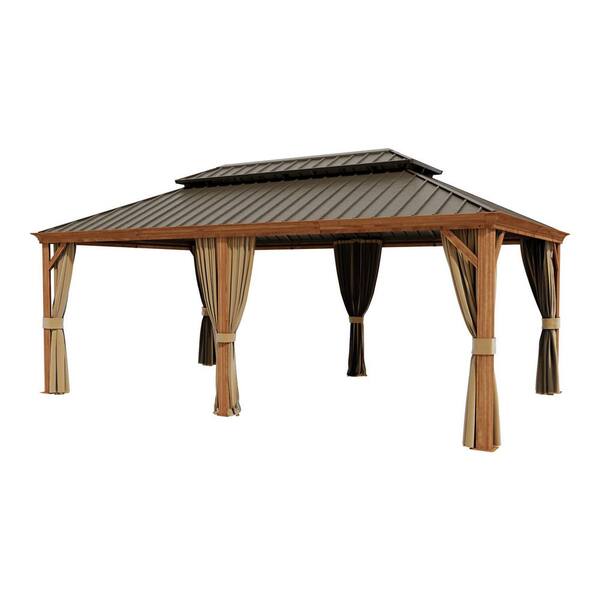 INMITOM 12 ft. x 20 ft. Aluminum Wood-Grain Frame Hardtop Gazebo