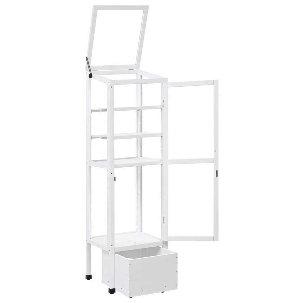 18.1 in. W x 62.4 in. D x 19.7 in. H White Wood Greenhouse with Movable Sto