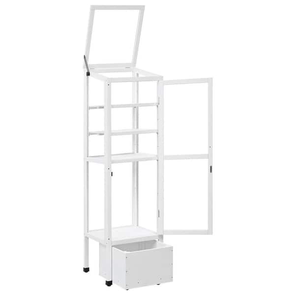 18.1 in. W x 62.4 in. D x 19.7 in. H White Wood Greenhouse with Movable Storage Box and Adjustable Shelves