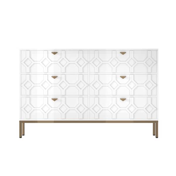 sumyeg White 31.77 in. H 6-Drawers Accent Storage Cabinet with Adjustable Feet-Pads