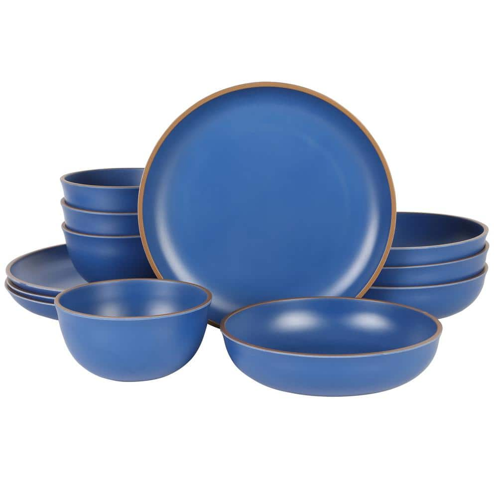 Gibson Home Rockabye 12-Piece Double Bowl Melamine Dinnerware Set in ...