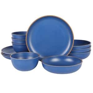 Rockabye 12-Piece Double Bowl Melamine Dinnerware Set in Blue Service of 4