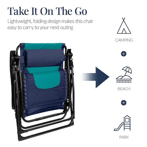 Best Choice Products Oversized Padded Zero Gravity Navy/Teal Metal