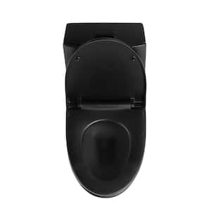 Dual Flush 1.1/1.6 GPF Elongated 1-Piece Toilet in Matte Black with UF Soft Closing Seat Cover