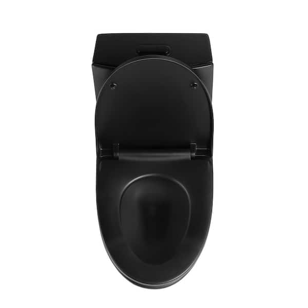 Dual Flush 1.1/1.6 GPF Elongated 1-Piece Toilet in Matte Black with UF Soft Closing Seat Cover