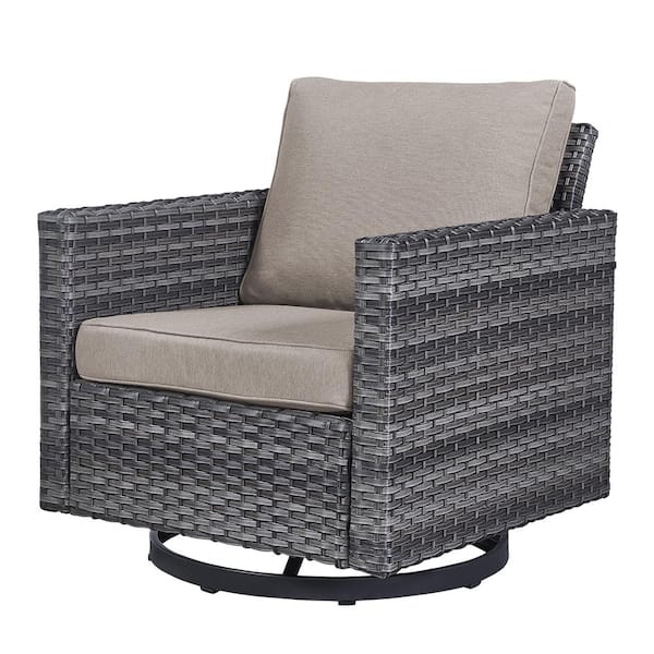 Outdoor Swivel Gray Wicker Outdoor Rocking Chair with CushionGuard Gray Cushions Patio
