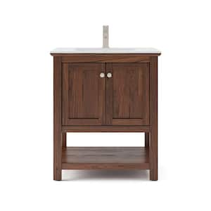 Bradford 30 in. W Single Sink Traditional Bathroom Vanity in Warm Walnut with White Ceramic Top and White Basin