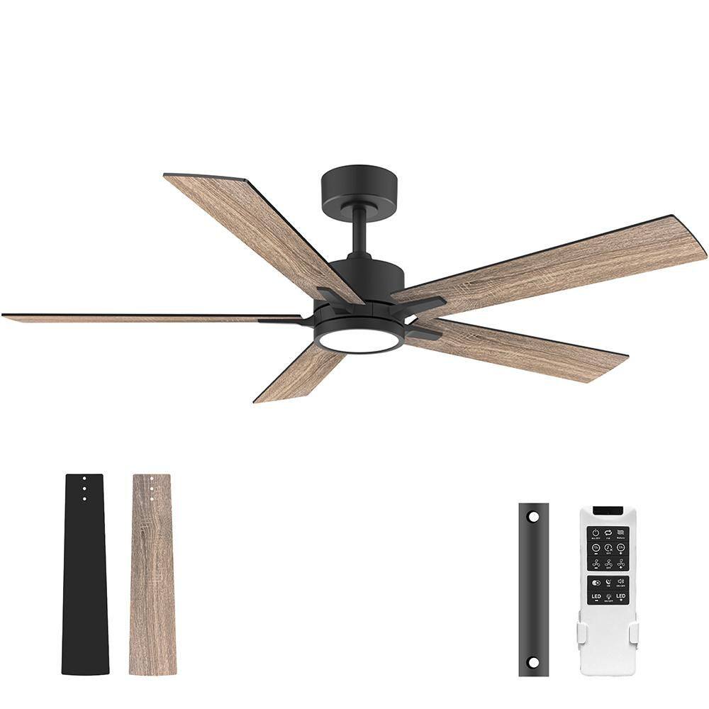 52 in. Modern Standard Wood Indoor/Outdoor Black Downrod Mount Ceiling Fan with LED Lights and Remote Control,Dimmable price history on PriceWatchPro