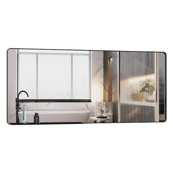 72 in. W x 32 in. H Square Frame Vertical or Horizontal Hanging Decorative Wall Bathroom Vanity Mirror in Black