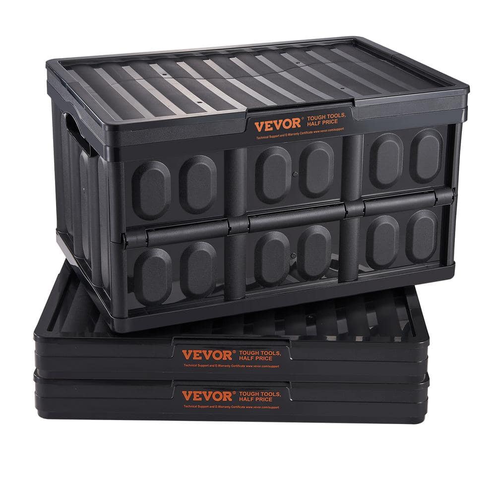 VEVOR 45L Black Collapsible Stackable Plastic Storage Crates