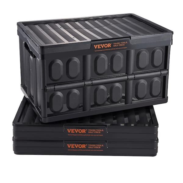VEVOR Collapsible Storage Bins with Lids 45L Folding Plastic Stackable Utility Crates with Handles (3-Pack)