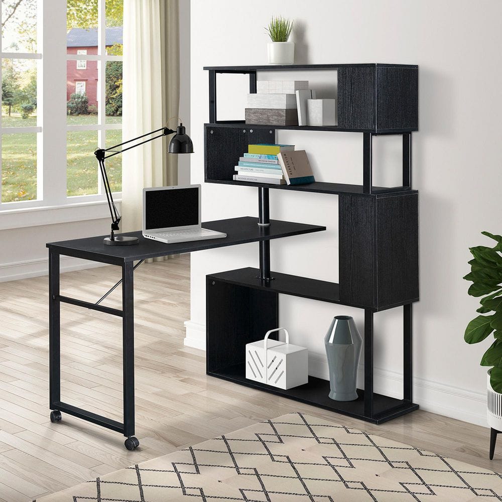 Nestfair 47.2 in. Black Reversible Rotating Computer Desk with 5Tier
