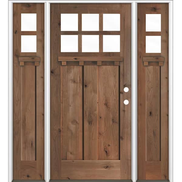 60 in. x 80 in. Knotty Alder Left-Hand/Inswing 6-Lite Clear Glass DS True Black Stain Wood Prehung Front Door w/ DSL