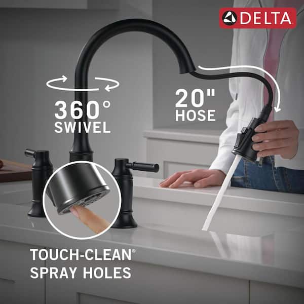 Delta Renaldi Double Handle Bridge Kitchen Faucet in Matte