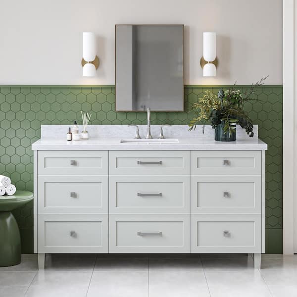 Monroe 66 in. W x 22 in. D x 36 in. H Single Bath Vanity in Gray with Italian Carrara Marble Top