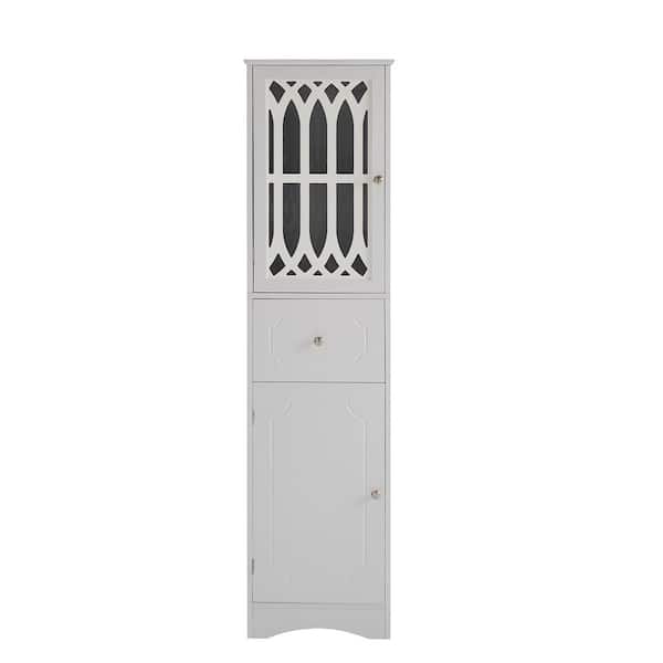 Hooseng 14.2 in. W x 16.5 in. D x 63.8 in. H White MDF Linen Cabinet with Drawer and Doors