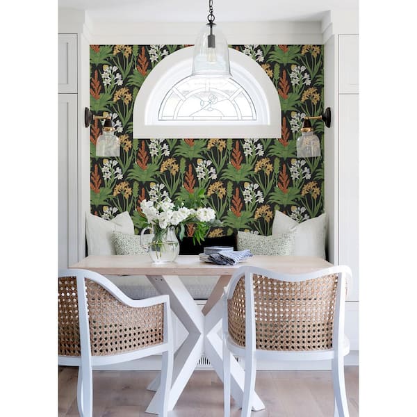 Black Blooming Villa Vinyl Matte Peel and Stick Wallpaper Sample