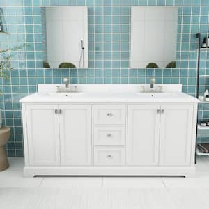 72.59 in. W x 22.39 in. D x 40.7 in. H Freestanding Bath Vanity in White with White Engineered stone Top