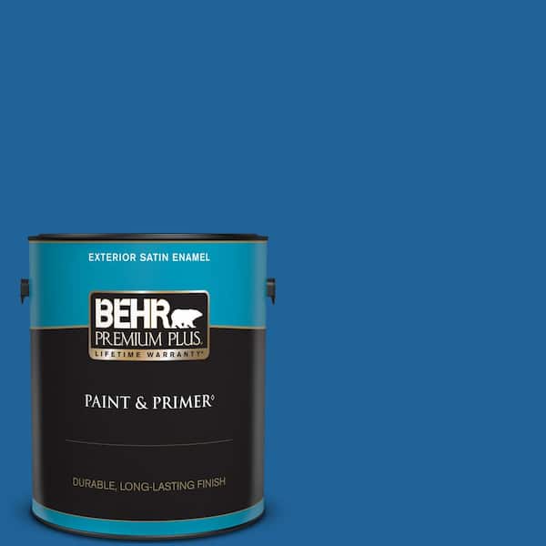 BEHR PREMIUM PLUS 1 gal. #570B-7 Cobalt Glaze Satin Enamel Exterior Paint & Primer