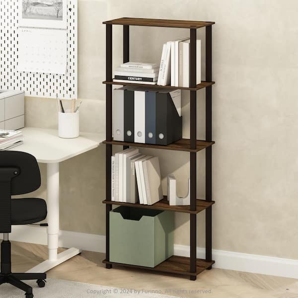 Furinno Turn-S-Tube 29.6 in. Tall Black Walnut/Brown 3-Shelf Wood Bookcase with Square Tube (Set of 2)