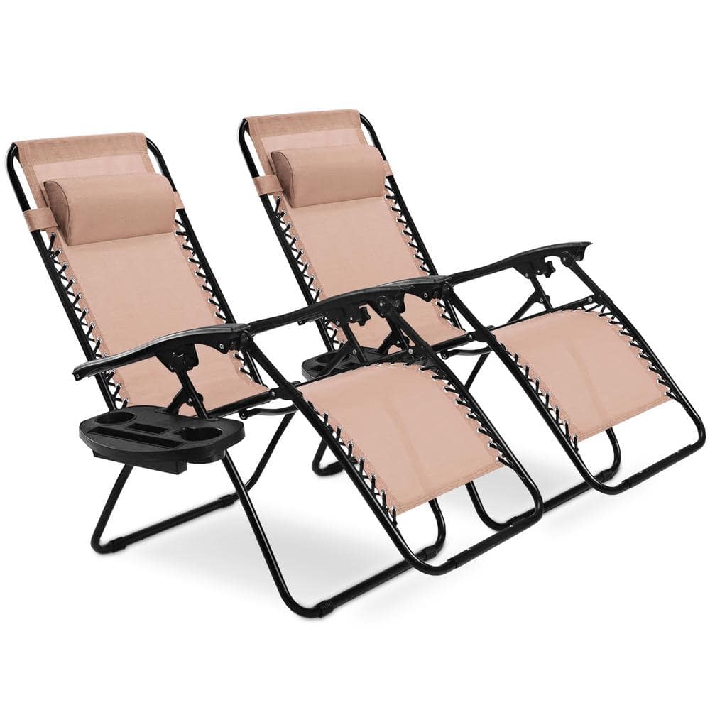 Outdoor 2 Pieces Zero Gravity Folding Lawn Lounge Chair, Beige
