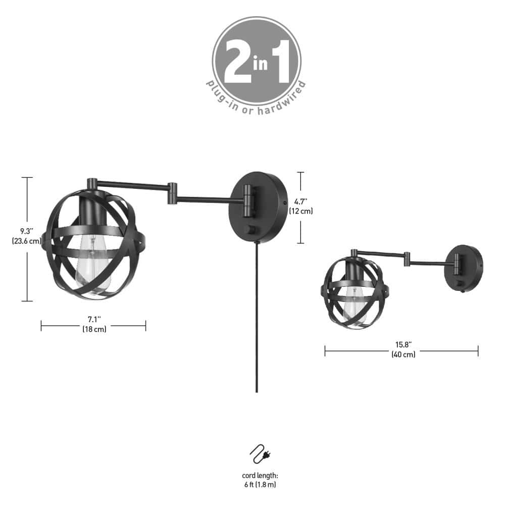 Bronze Vintage Industrial Swing Arm Wall Sconce, 15.8" Direct/Plug-In