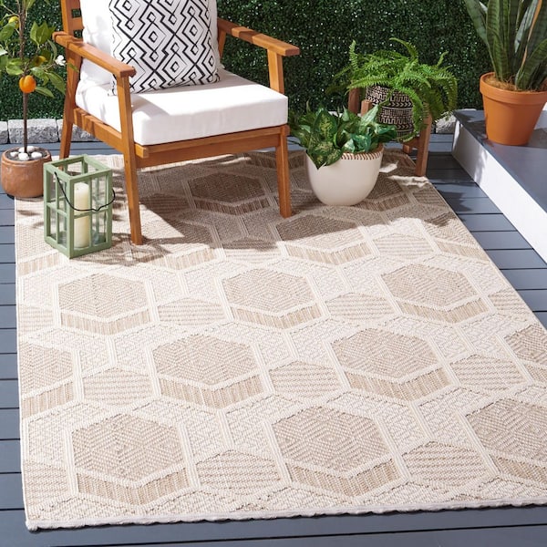 Global 7 ft. x 7 ft. Beige/Ivory High-Low Hexagon Square Area Rug