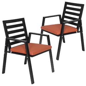 Chelsea Modern Outdoor Dining Chair Black Metal Frame Removable Cushions Set of 2 Orange