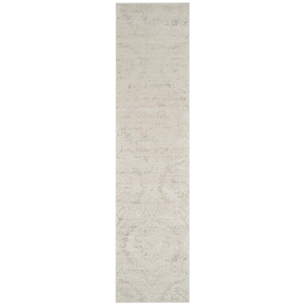 SAFAVIEH Princeton Silver/Beige 2 ft. x 8 ft. Floral Runner Rug PRN717B