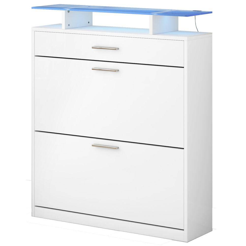 40.9 in. H x 35 in. W White Tempered Glass Top Shoe Storage Cabinet with Dr