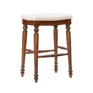 30 in. Linon Haverly Backless Linen and Walnut Bar Stool
