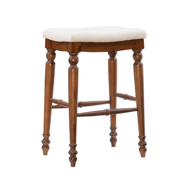 Linon Home Decor 30 in. Linon Haverly Backless Linen and Walnut Bar Stool